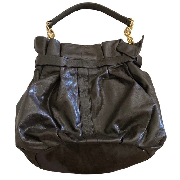 BADGLEY MISCHKA Brown Leather GOLD CHAIN HOBO SHOULDER HANDBAG - Picture 2 of 8